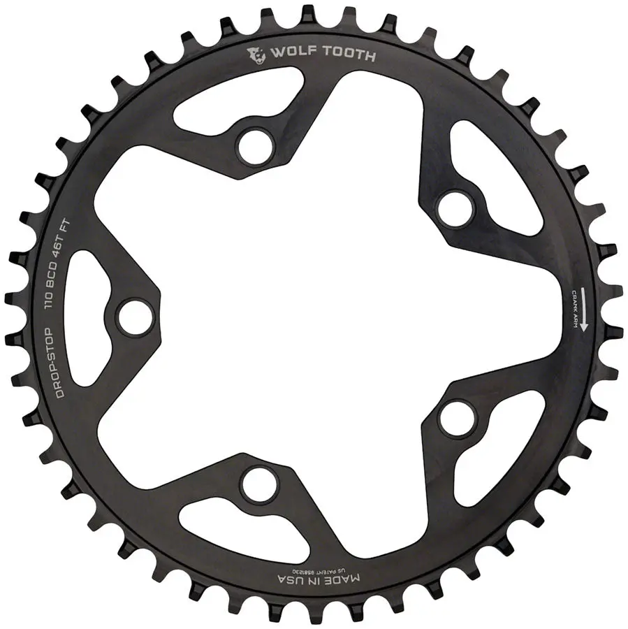 Wolf Tooth 110 Bcd Cyclocross And Road Chainring - 42T, 110 Bcd, 5-Bolt, Drop-Stop, 10/11/12-Speed Eagle And Flattop Compatible, Black 1
