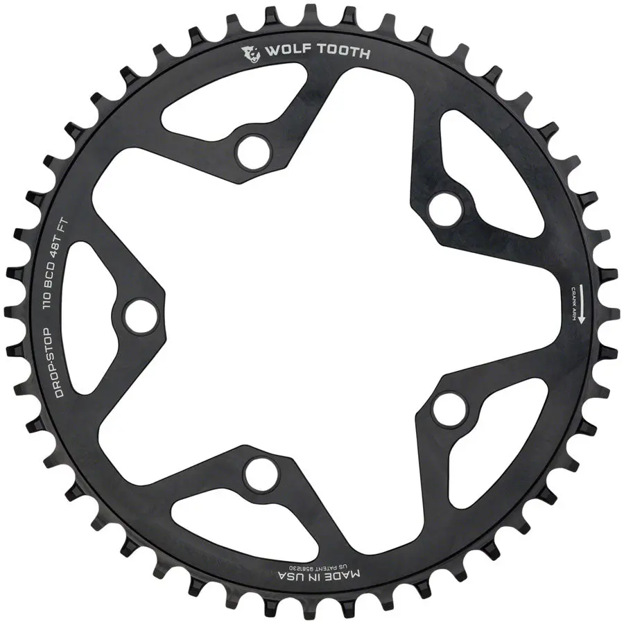 Wolf Tooth 110 Bcd Cyclocross And Road Chainring - 48T 110 Bcd 5-Bolt Drop-Stop 10/11/12-Speed Eagle And Flattop Compatible Black 1