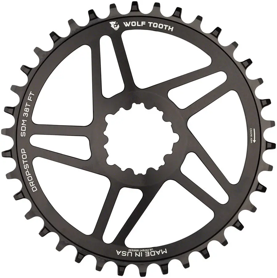 Wolf Tooth Direct Mount Chainring - 38T Sram Direct Mount For Sram 3-Bolt 6Mm Offset Drop-Stop Flattop Compatible Black 1