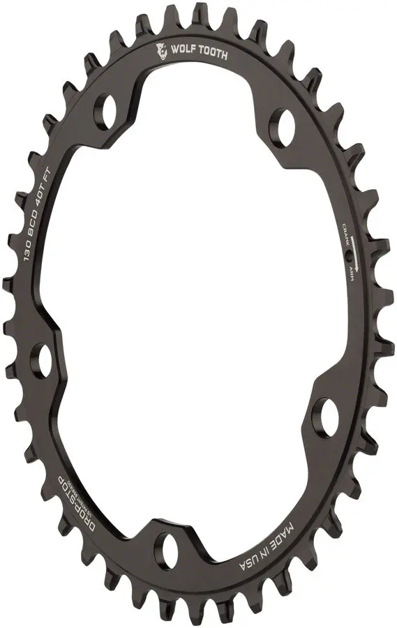 Wolf Tooth 130 Bcd Road And Cyclocross Chainring - 42T 130 Bcd 5-Bolt Drop-Stop 10/11/12-Speed Eagle And Flattop Compatible Black 1