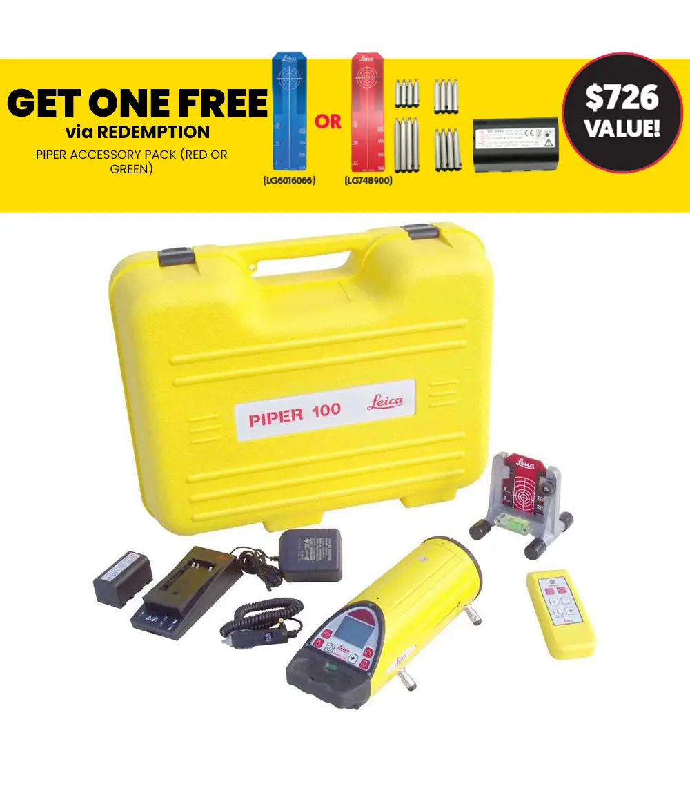 Leica Piper Red Beam Pipe Laser Level 200 With Alignmaster, Remote, Target, & Li-Ion Batteries 1