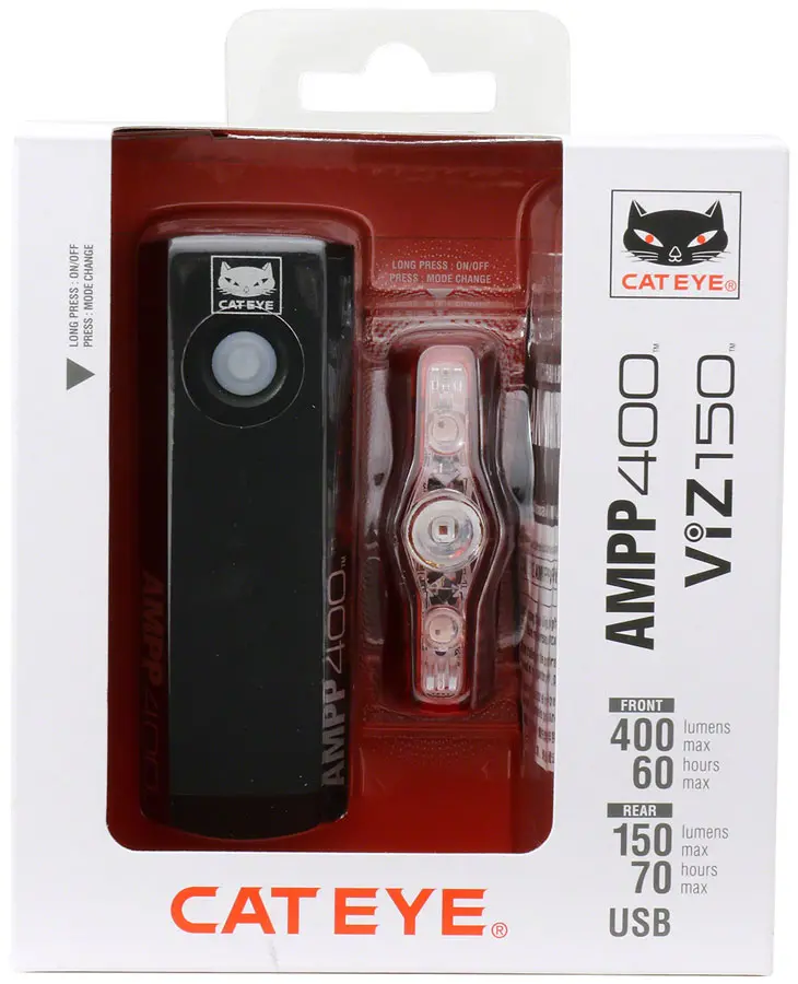 Cateye Ampp400/Viz150 Headlight/Taillight Set 1