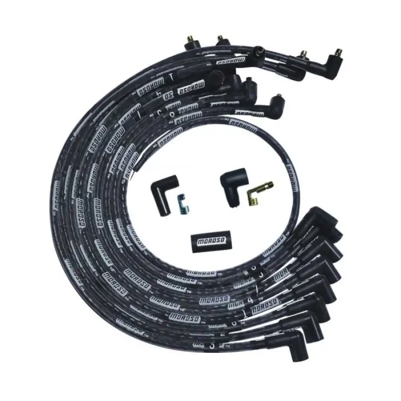 Moroso Sbc Over Valve Cover Sleeved 90 Deg Plug Non-Hei Ultra Spark Plug Wire Set - Black 1