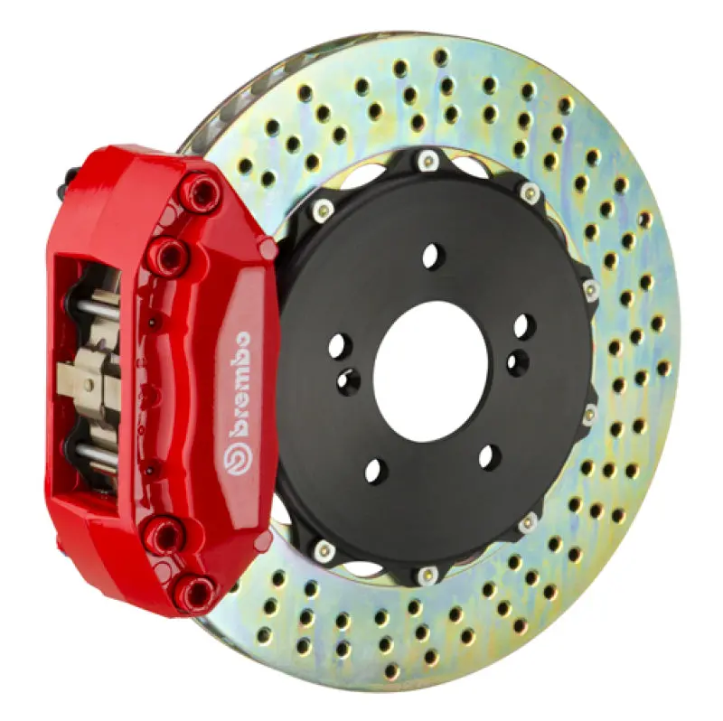 Brembo Gt Front Big Brake Kit For 1990–2001 Acura Integra – 4-Piston Calipers, 328X28Mm Drilled Two-Piece Rotors – Red Finish 1