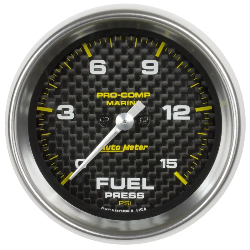 Autometer Marine-Grade Digital Fuel Pressure Gauge – 2-1/16", 15 Psi Range, Carbon Fiber Face, Stepper Motor Display 1