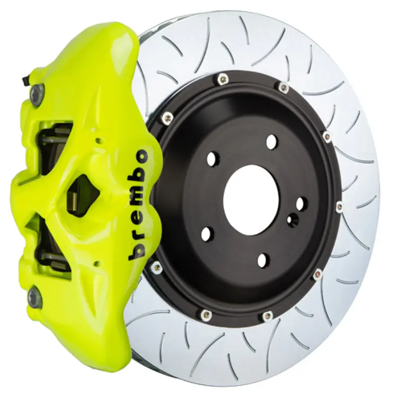 Brembo Rear Big Brake Kit For 2015–2023 Ford Mustang Gt – 4-Piston Calipers, 380X28Mm Two-Piece Slotted Rotors, Fluorescent Yellow Finish 1