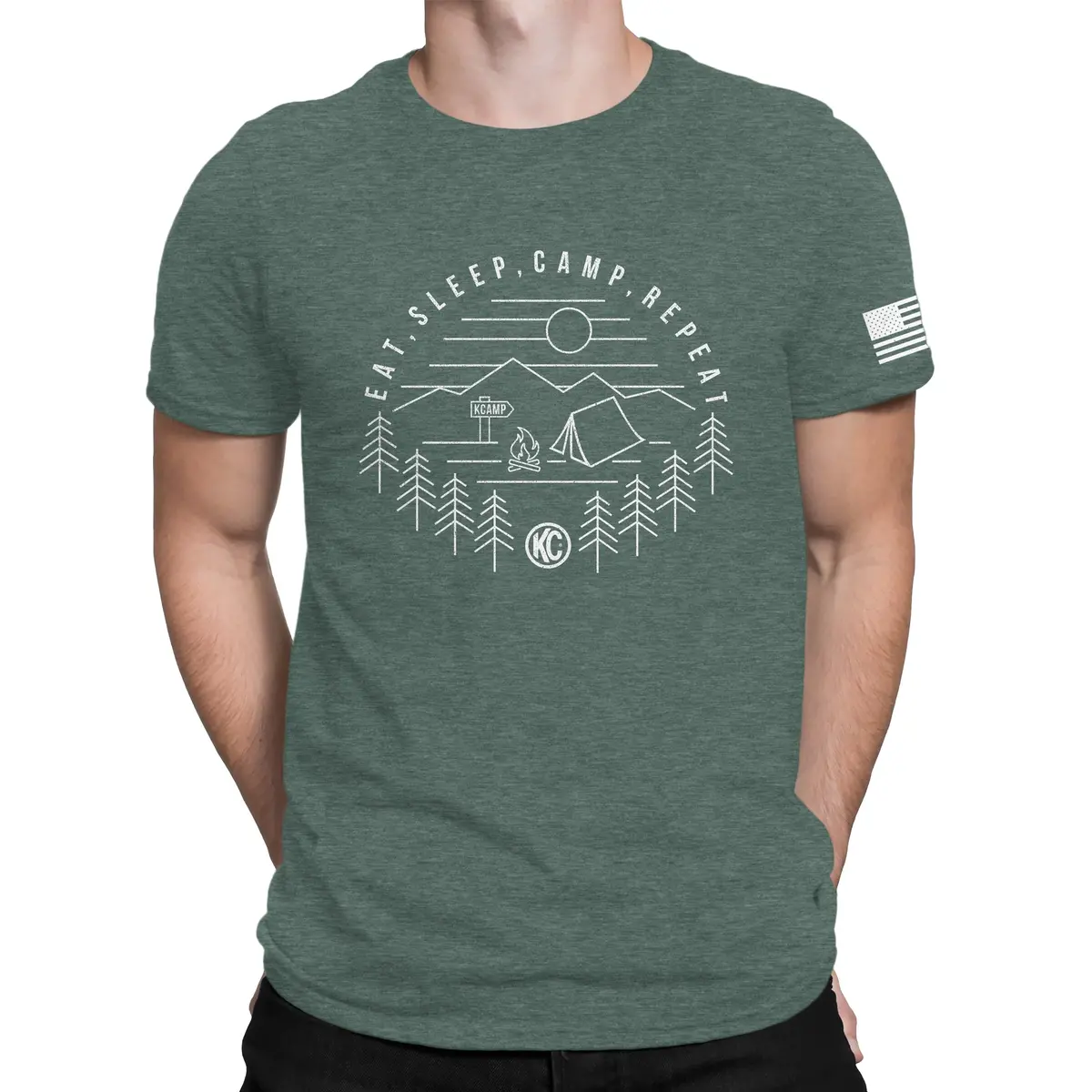 Kc Hilites 'Eat Sleep Camp Repeat' Cotton T-Shirt – Pine Green, X-Large 1