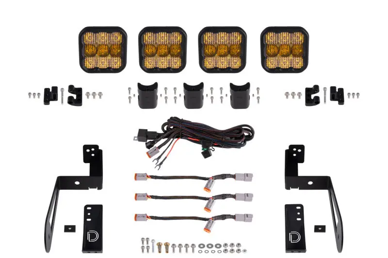 Diode Dynamics Ss5 4-Pod Crosslink Grille Light Bar Kit – Pro Series Yellow Combo For Jeep Jk 1